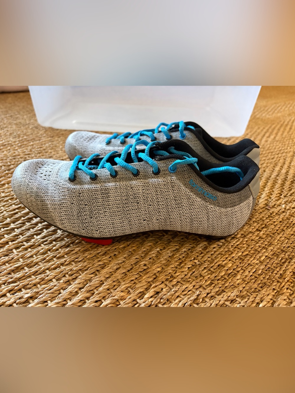 Women’s Lightweight Gray cycling Shoes with Blue Laces